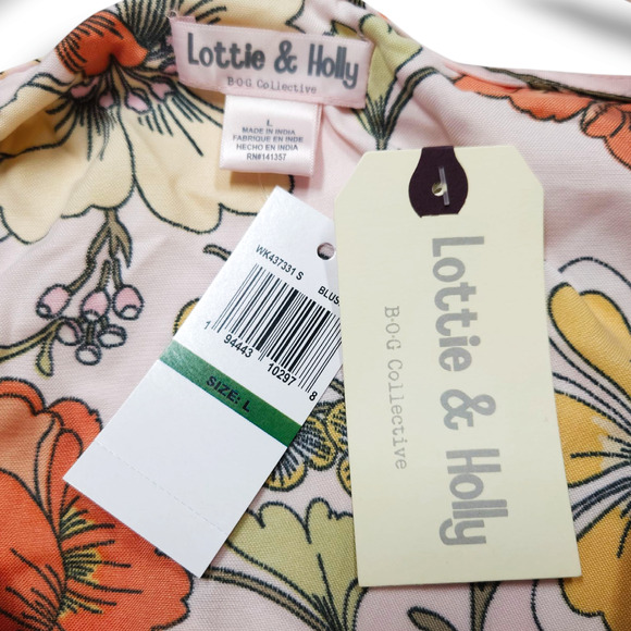 NWT B.O.G. Lottie & Holly Floral Tiered Mini Dress Sz. L [12] Pink Orange - Picture 3 of 6